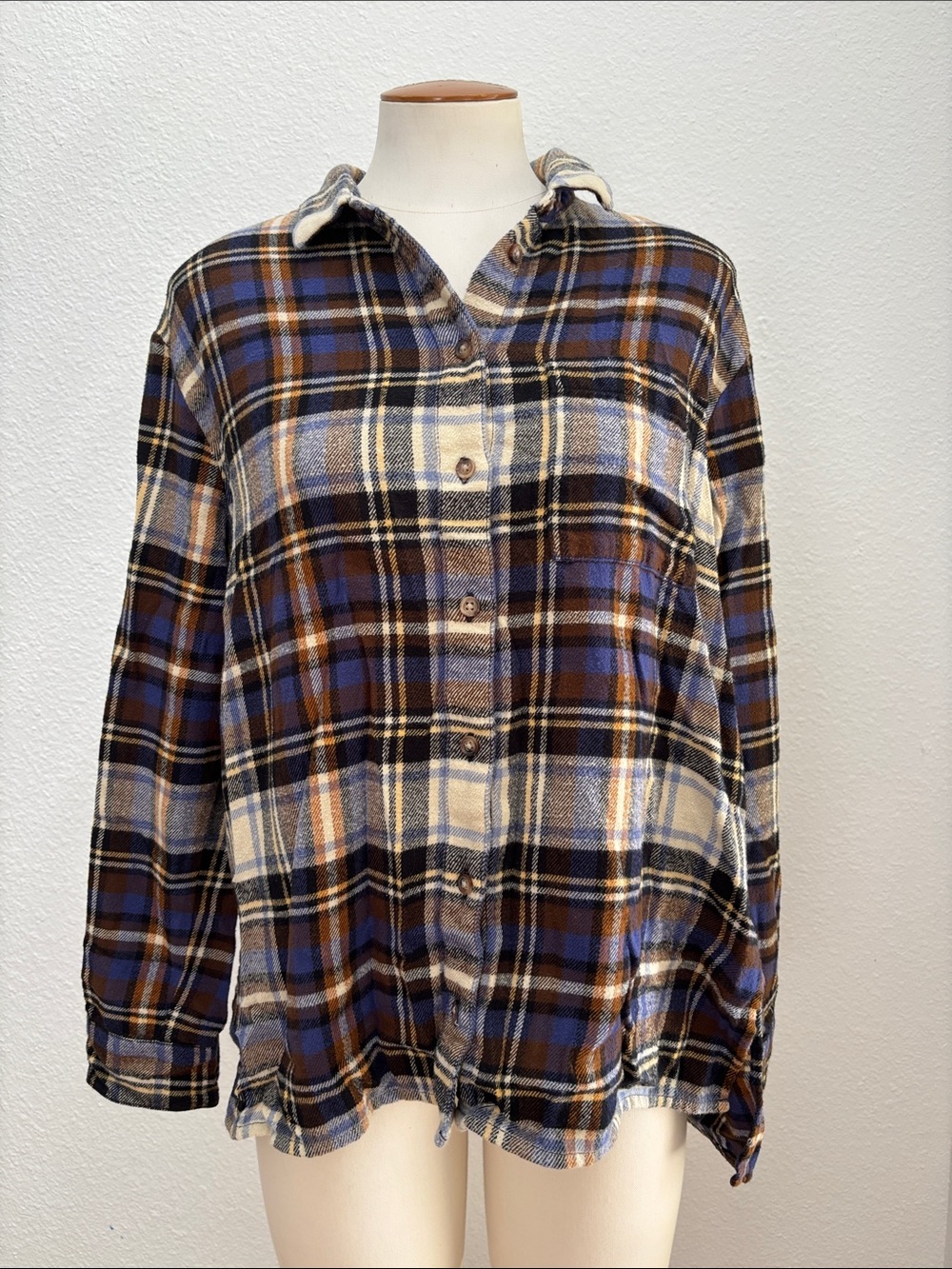Madewell Brown, Blue & Cream Plaid Button-Down Shirt